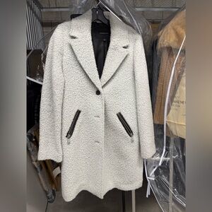 Andrew Marc Light Grey Teddy Coat with Black Accents